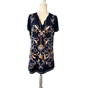 Anthropologie Skies Are Blue navy embroidered mini dress - S